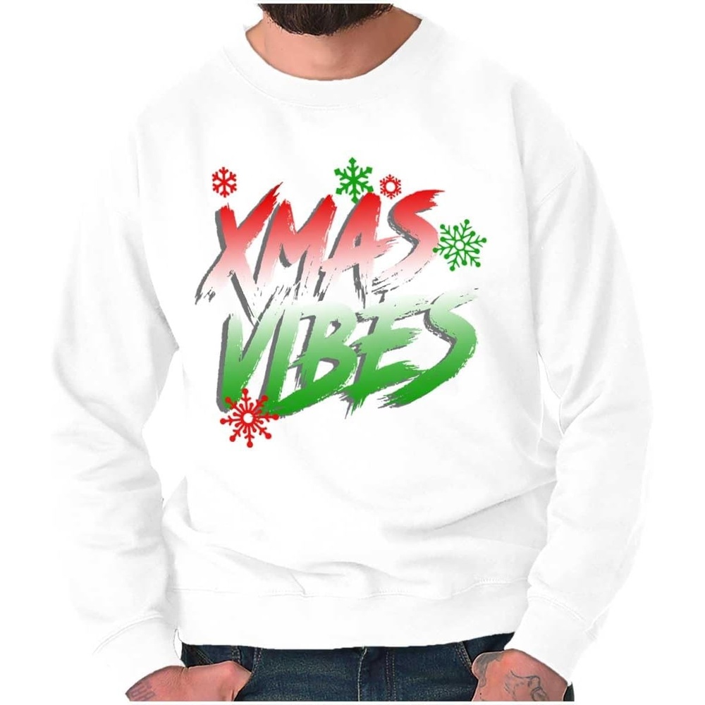 image:imageBrisco Brands Christmas Snowflakes Xmas Vibes Sweatshirt for Men or WomenWhite