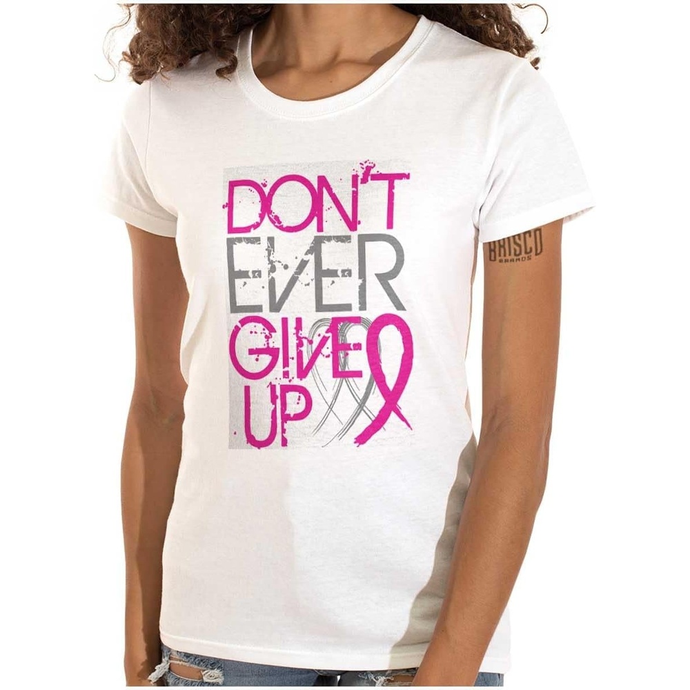 image:imageBrisco Brands Dont Give Up Breast Cancer Awareness Womens Slim Fit Graphic TeeWhite