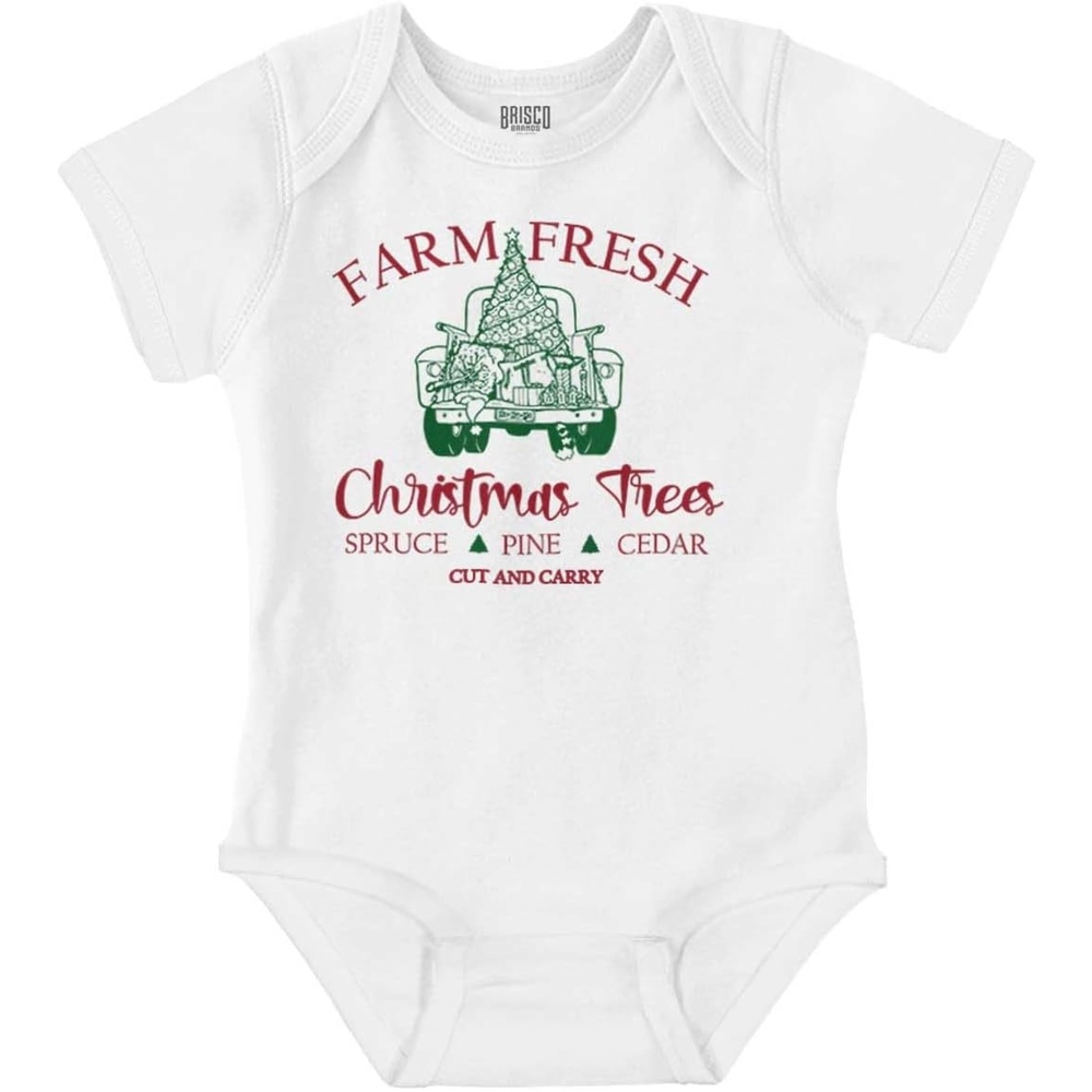 image:imageBrisco Brands Farm Fresh Christmas Trees Truck Baby Romper Boys or GirlsWhite