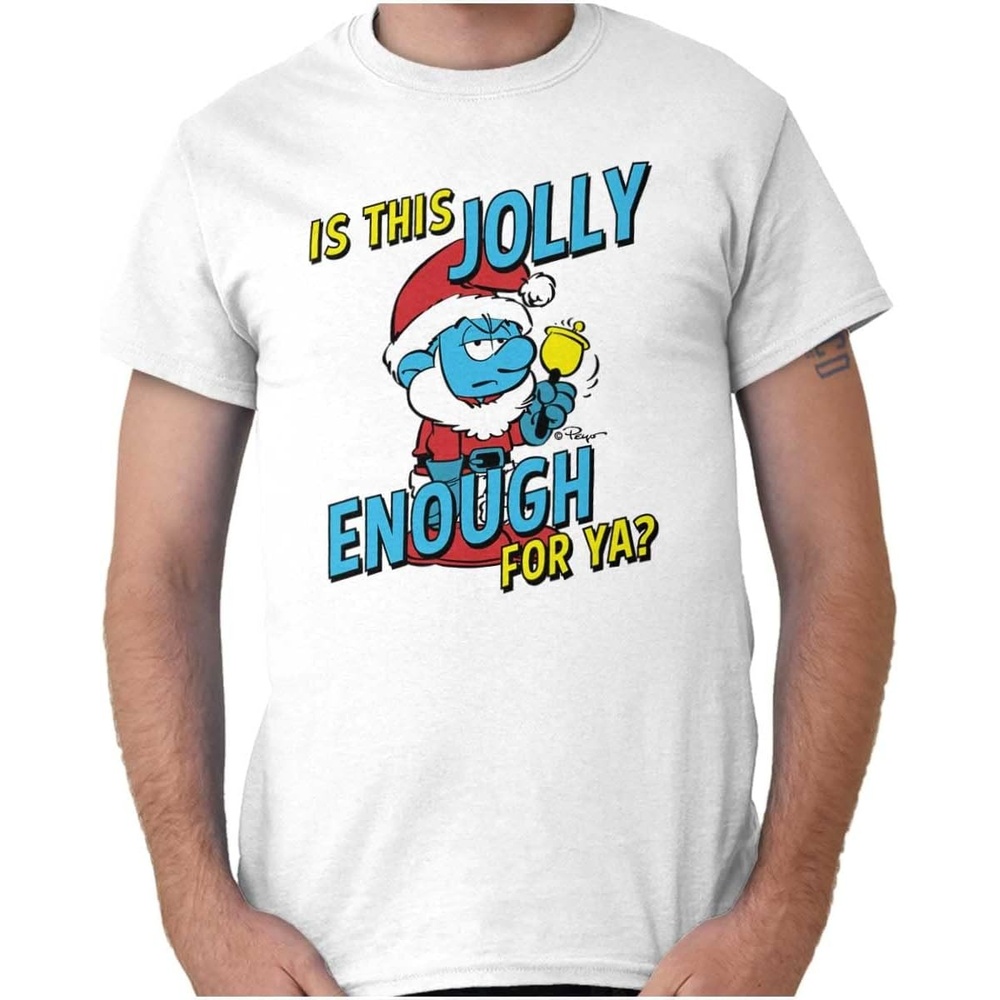 image:imageBrisco Brands Grumpy Smurf Jolly Enough Xmas Santa Graphic T Shirt Men or WomenWhite