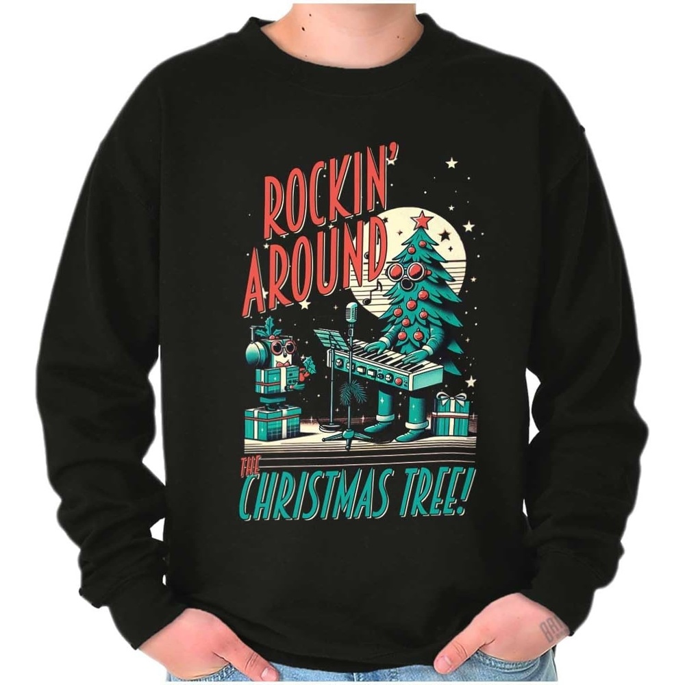 image:imageBrisco Brands Rocking Around The Christmas Tree Sweatshirt for Men or WomenBlack