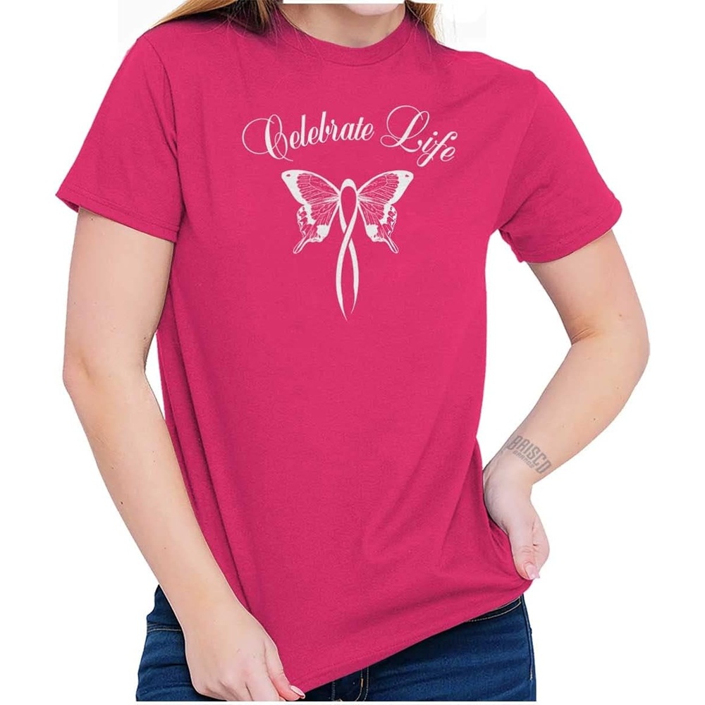 image:imageClassic Teaze Celebrate Life Breast Cancer Support Womens Graphic T Shirt Tees Heliconia