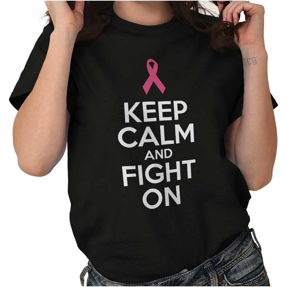 image:imageKeep Calm and Fight On Breast Cancer Womens Graphic T Shirt TeesBlack