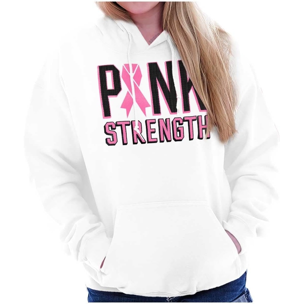 image:imagePink Strength Breast Cancer Awareness Hoodie Sweatshirt WomenWhite
