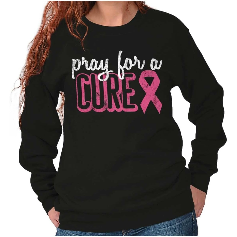 image:imagePray For A Cure Breast Cancer Aware Women Crewneck SweatshirtBlack