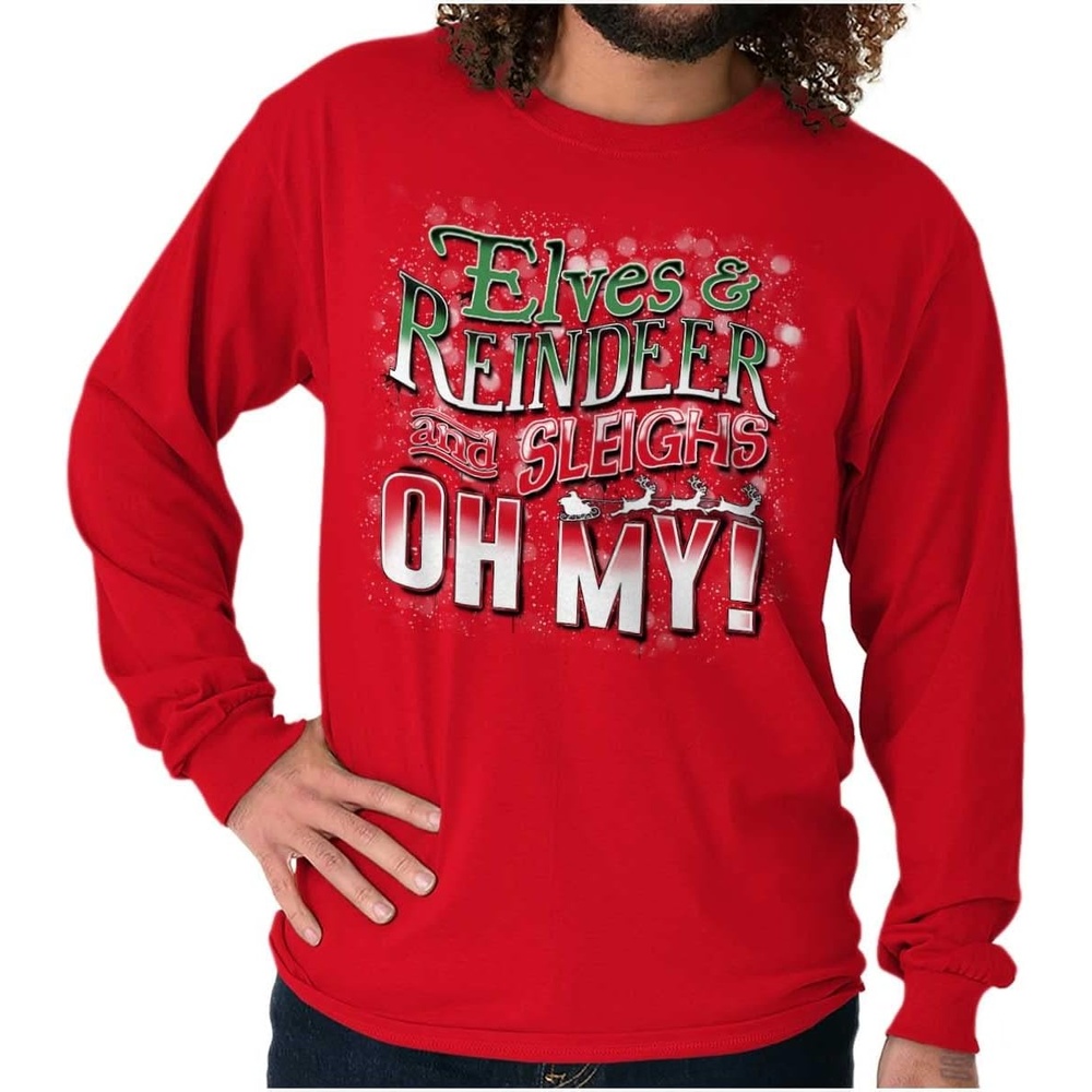image:imageXmas Elves Reindeer Sleighs Oh My Long Sleeve Tshirt Men WomenRed