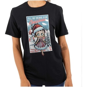 Betty Boop Be Home for Christmas Womens Graphic T Shirt Tees(Black)