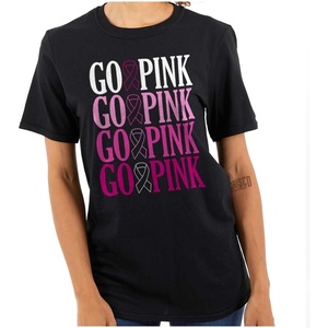 Breast Cancer Go Pink Ribbon Gradient Womens Graphic T Shirt Tees(Black)