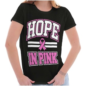 Breast Cancer Hope in Pink Ribbon Womens Slim Fit Graphic Tee(Black)
