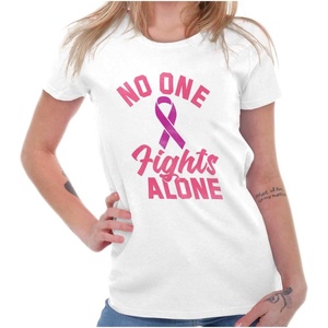 Breast Cancer No One Fights Alone Womens Slim Fit Graphic Tee(White)