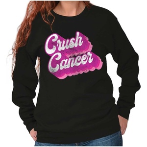 Brisco Brands Breast Cancer Awareness Crush Cancer Women Crewneck Sweatshirt(Black)