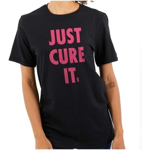 Brisco Brands Breast Cancer Awareness Just Cure It Womens Graphic T Shirt Tees(Black)