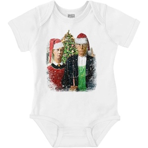 Brisco Brands Christmas Gothic Art Xmas Couple Baby Romper Boys or Girls(White)