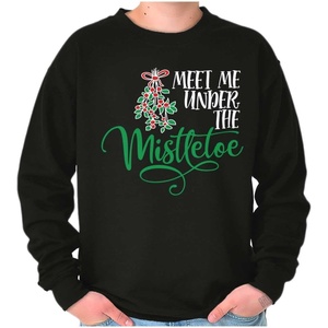Brisco Brands Christmas Meet Me Under The Mistletoe Sweatshirt for Men or Women(Black)