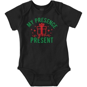 Brisco Brands Christmas My Presence Is Your Present Baby Romper Boys or Girls(Black)