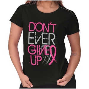 Brisco Brands Don’t Give Up Breast Cancer Awareness Womens Slim Fit Graphic Tee(Black)