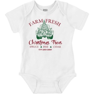 Brisco Brands Farm Fresh Christmas Trees Truck Baby Romper Boys or Girls(White)