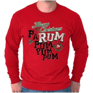 Brisco Brands Merry Christmas Little Drummer Boy Long Sleeve Tshirt Men Women(Red)