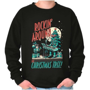 Brisco Brands Rocking Around The Christmas Tree Sweatshirt for Men or Women(Black)