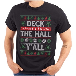 Brisco Brands Ugly Christmas Deck The Halls Y’all Graphic T Shirt Men or Women(Black)