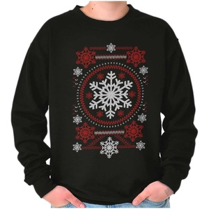 Brisco Brands Ugly Christmas Snowflake Pattern Sweatshirt for Men or Women(Black)