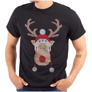 Christmas Rudolph Reindeer Stitch Graphic T Shirt Men or Women(Black)