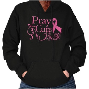 Classic Teaze Pray For A Cure Breast Cancer Support Hoodie Sweatshirt Women(Black)