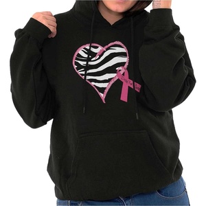 Classic Teaze Zebra Heart Breast Cancer Awareness Hoodie Sweatshirt Women(Black)