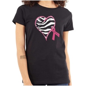 Classic Teaze Zebra Heart Breast Cancer Awareness Womens Slim Fit Graphic Tee(Black)