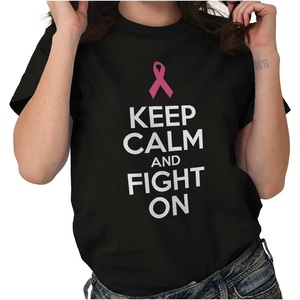 Keep Calm and Fight On Breast Cancer Womens Graphic T Shirt Tees(Black)