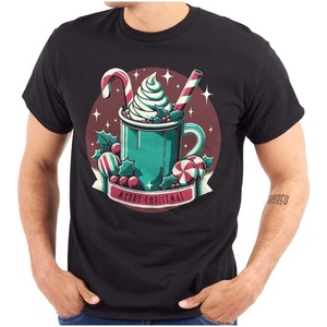 Xmas Merry Christmas Hot Cocoa Mug Graphic T Shirt Men or Women(Black)