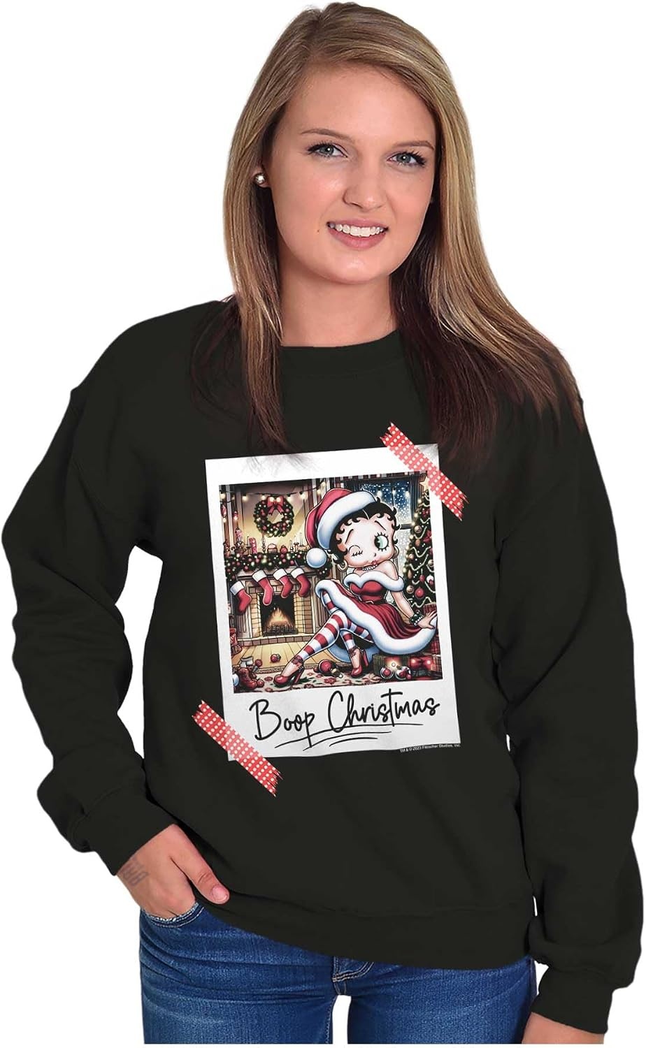 image:imageBetty Boop Christmas Santa Photo Women Crewneck SweatshirtBlack