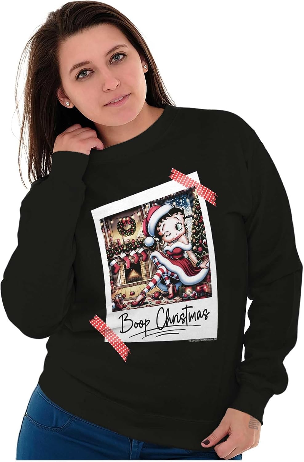 image:imageBetty Boop Christmas Santa Photo Women Crewneck SweatshirtBlack
