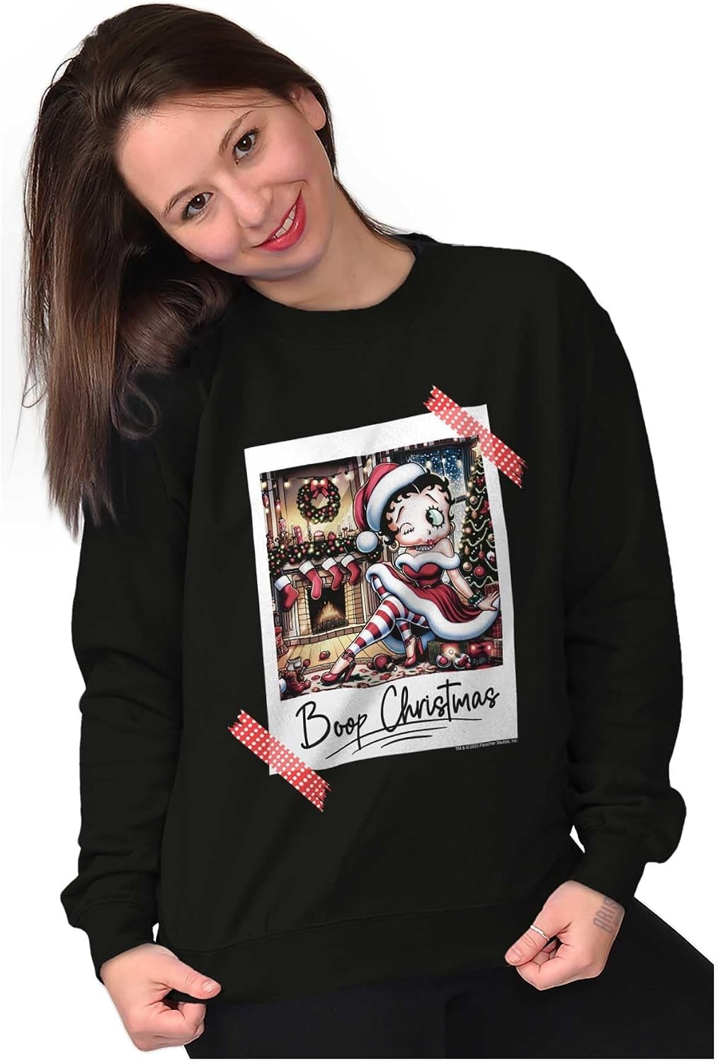 image:imageBetty Boop Christmas Santa Photo Women Crewneck SweatshirtBlack