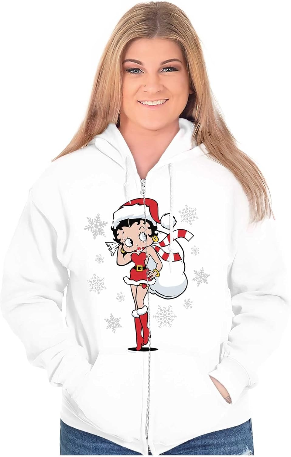 image:imageBrisco Brands Betty Boop Christmas Holiday Cute Zip Hoodie Sweatshirt Women