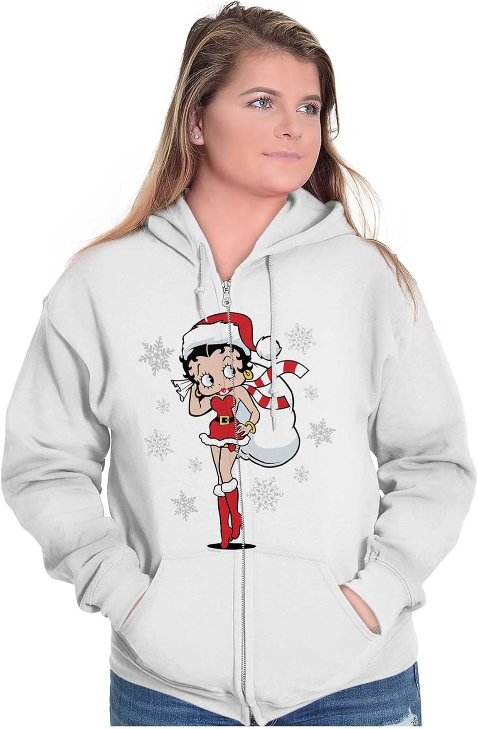 image:imageBrisco Brands Betty Boop Christmas Holiday Cute Zip Hoodie Sweatshirt Women