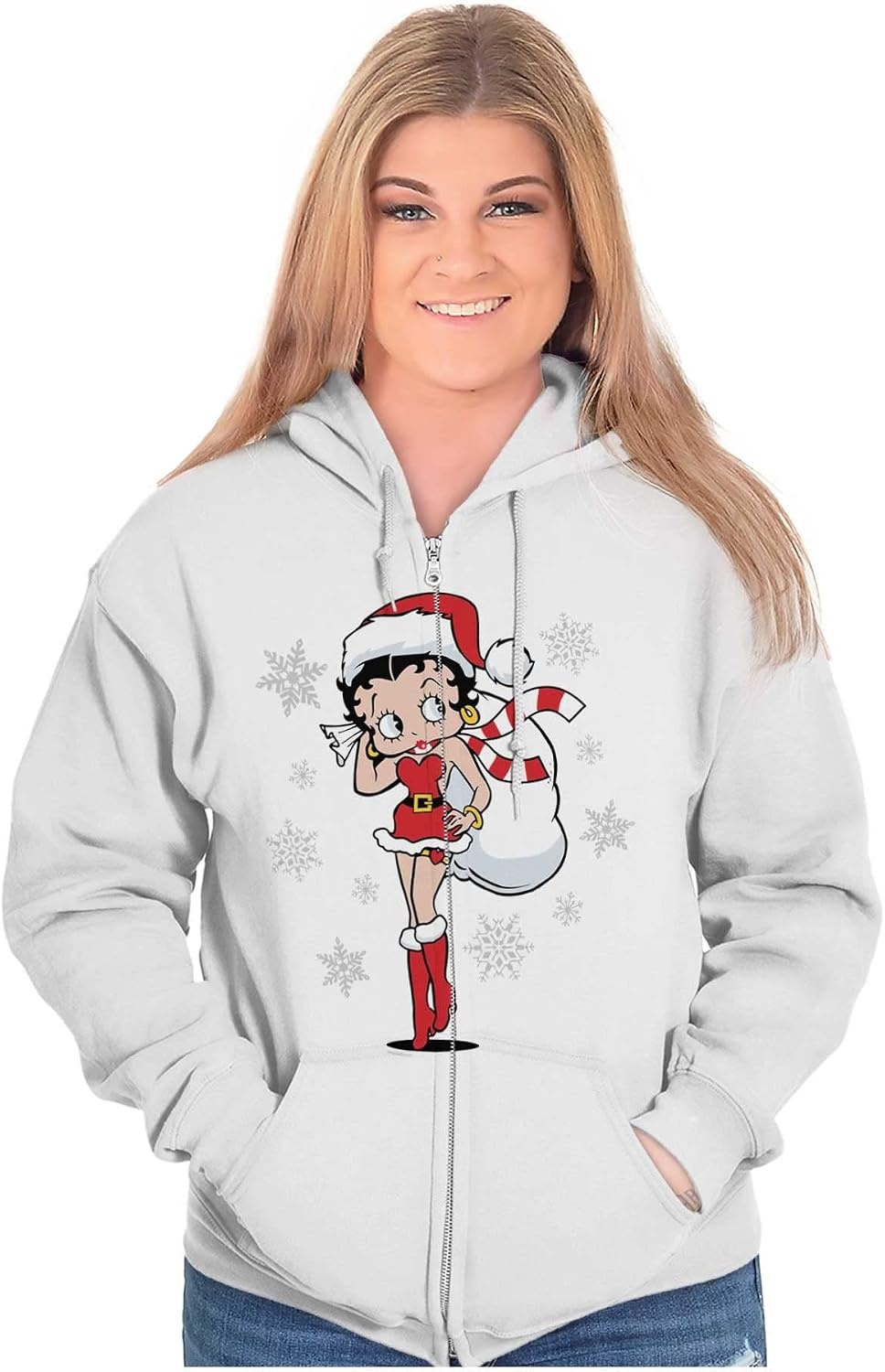 image:imageBrisco Brands Betty Boop Christmas Holiday Cute Zip Hoodie Sweatshirt Women