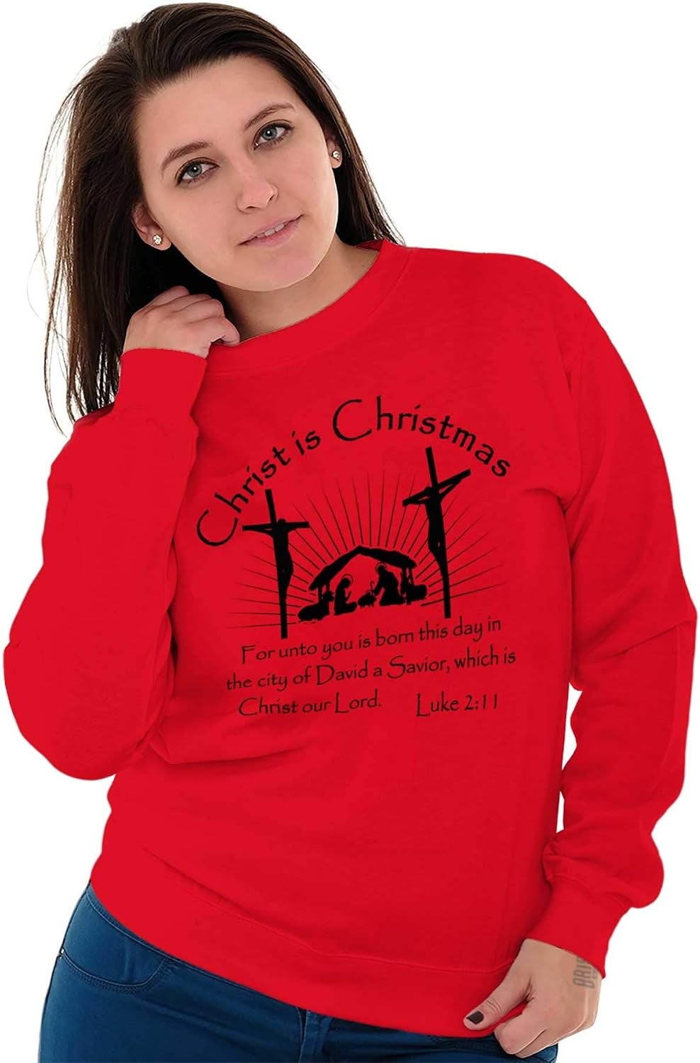 image:imageBrisco Brands Christ is Christmas Christian Sweatshirt for Men or WomenRed