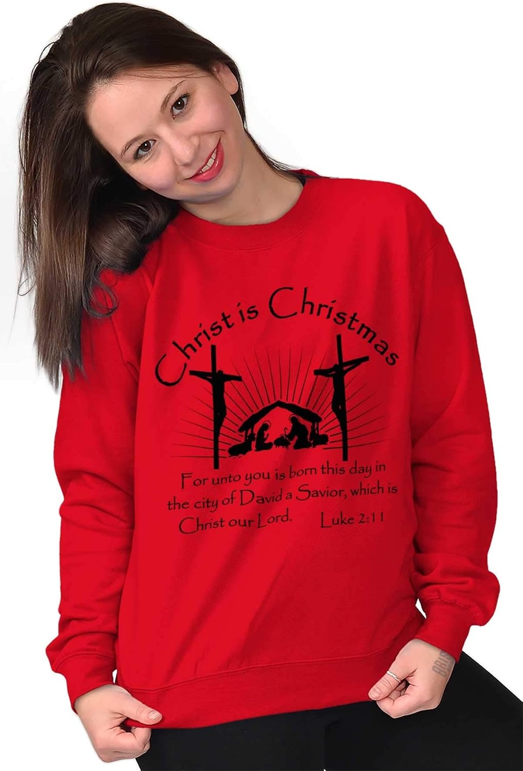 image:imageBrisco Brands Christ is Christmas Christian Sweatshirt for Men or WomenRed