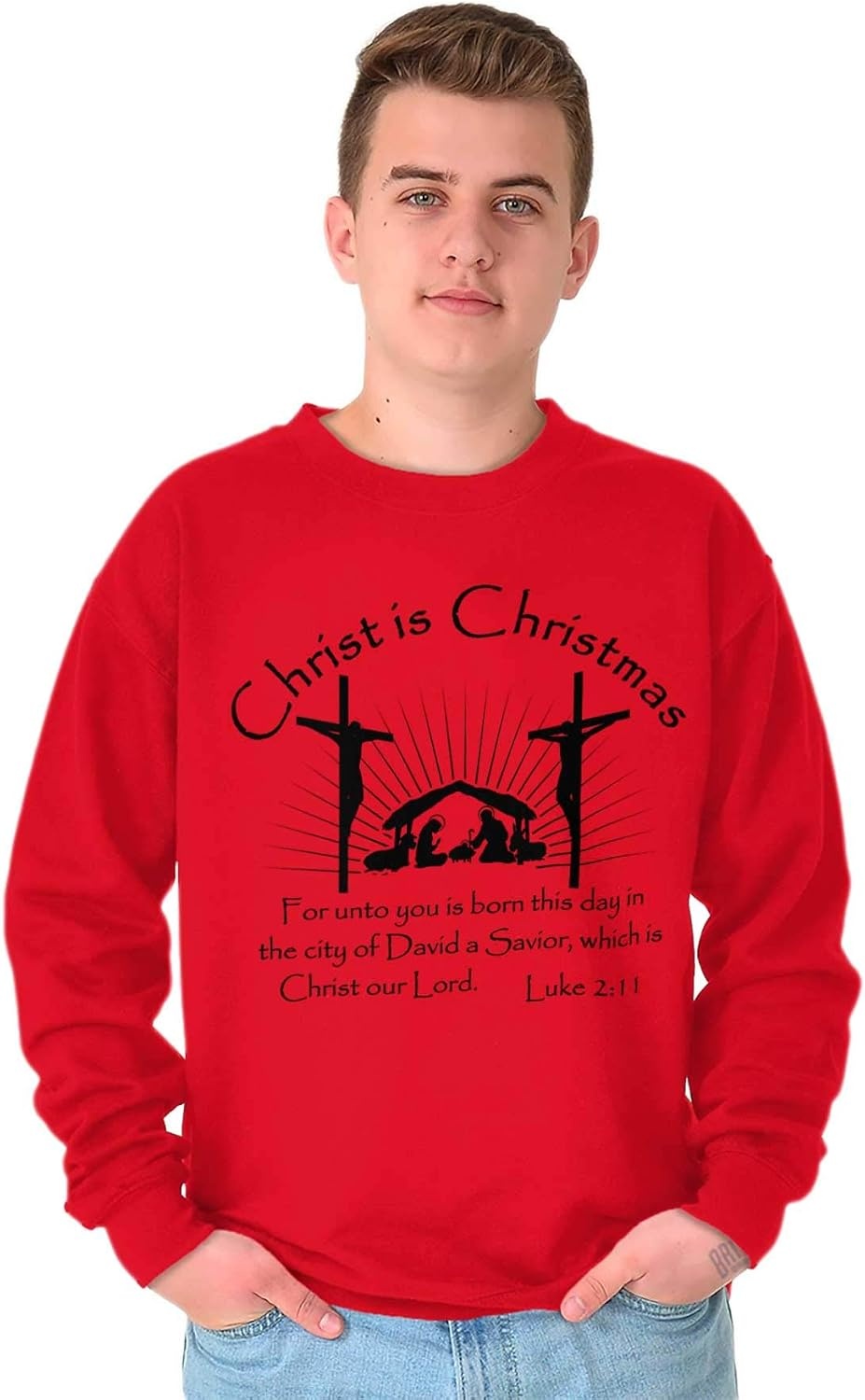 image:imageBrisco Brands Christ is Christmas Christian Sweatshirt for Men or WomenRed