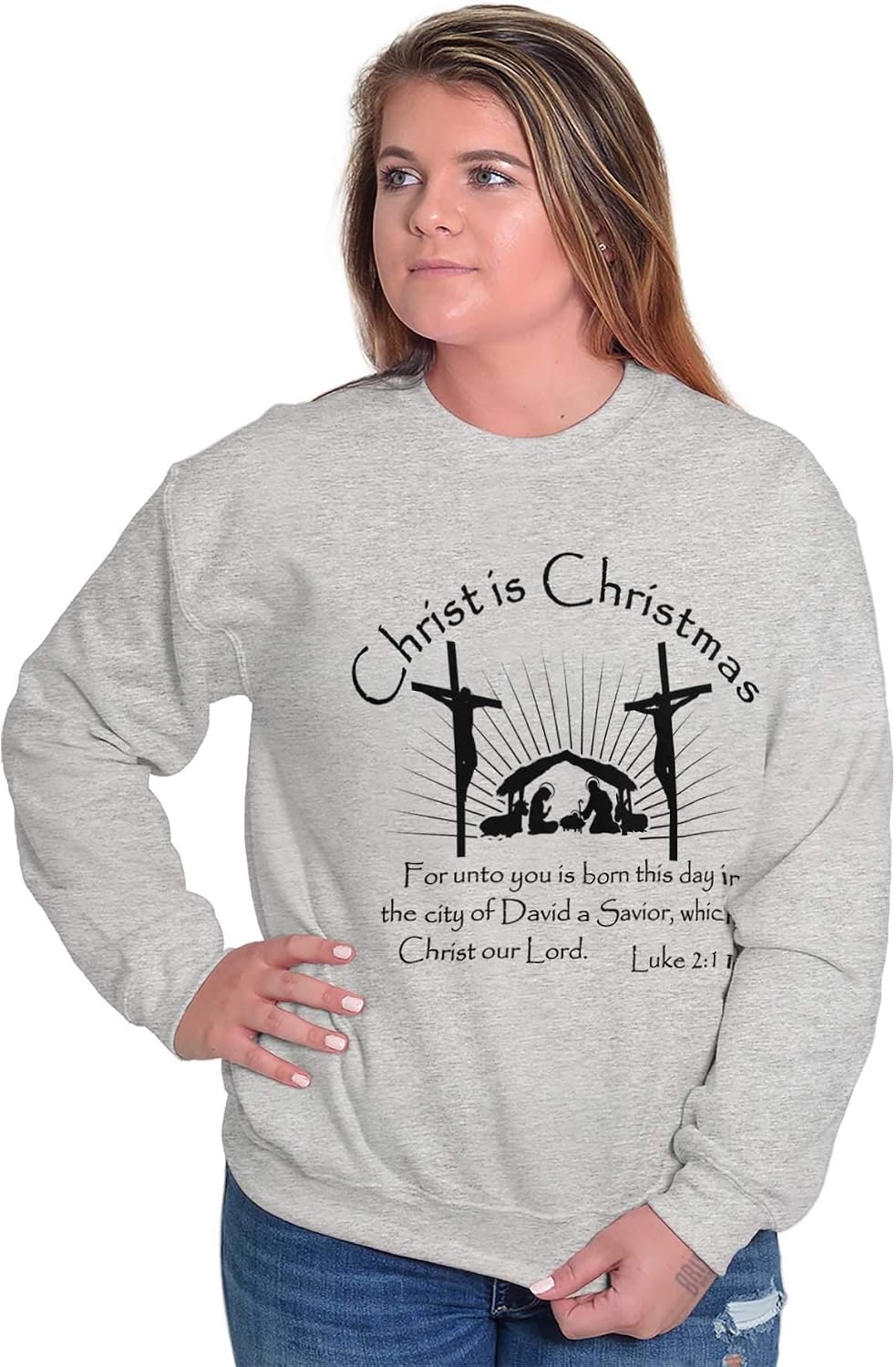 image:imageBrisco Brands Christ is Christmas Christian Sweatshirt for Men or WomenSport Grey