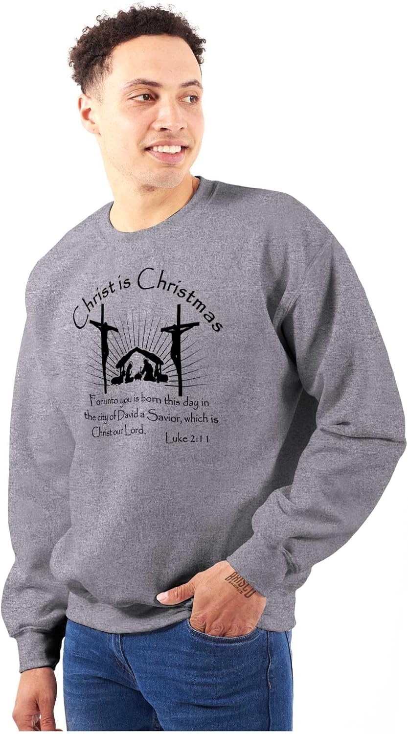 image:imageBrisco Brands Christ is Christmas Christian Sweatshirt for Men or WomenSport Grey