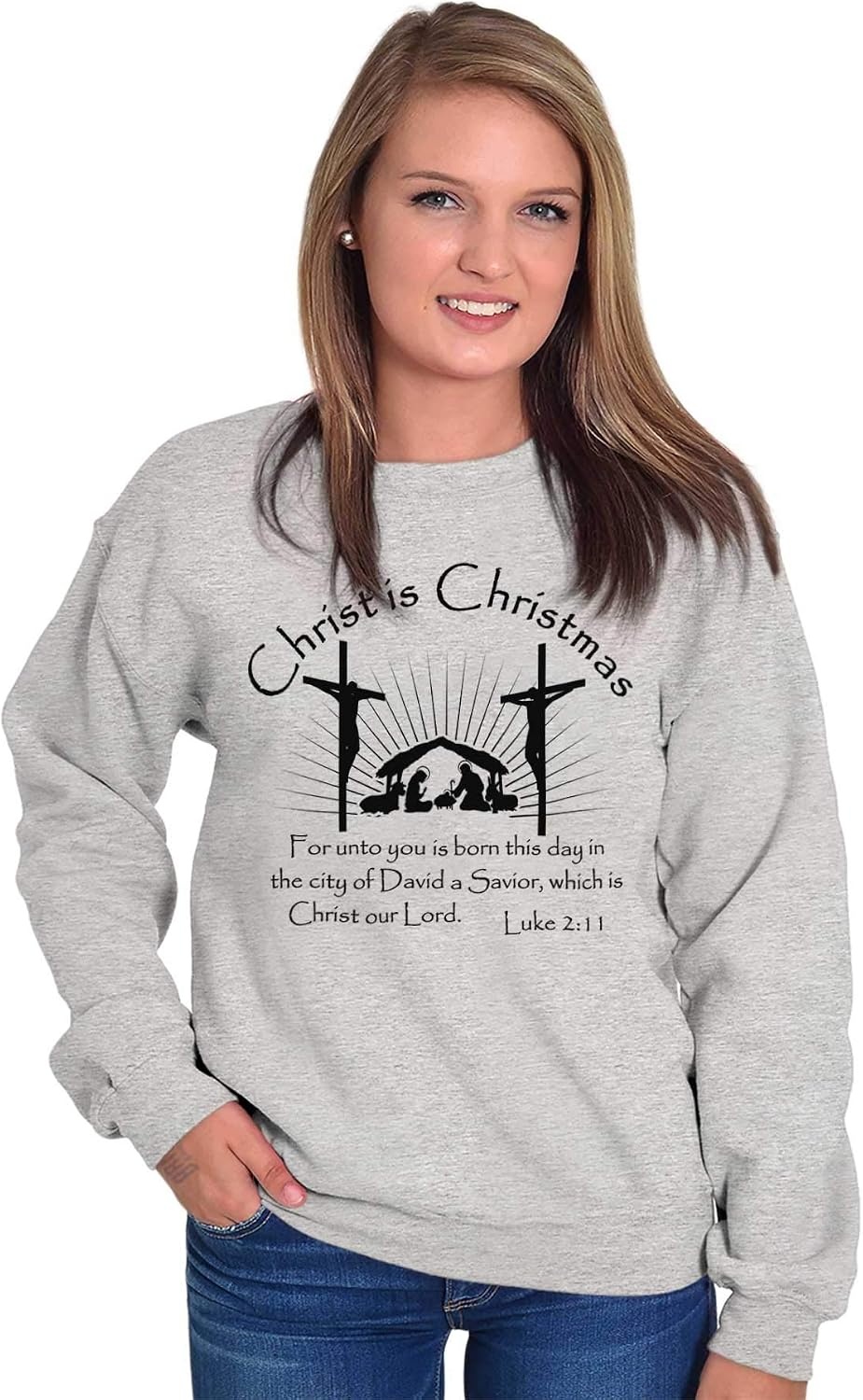 image:imageBrisco Brands Christ is Christmas Christian Sweatshirt for Men or WomenSport Grey