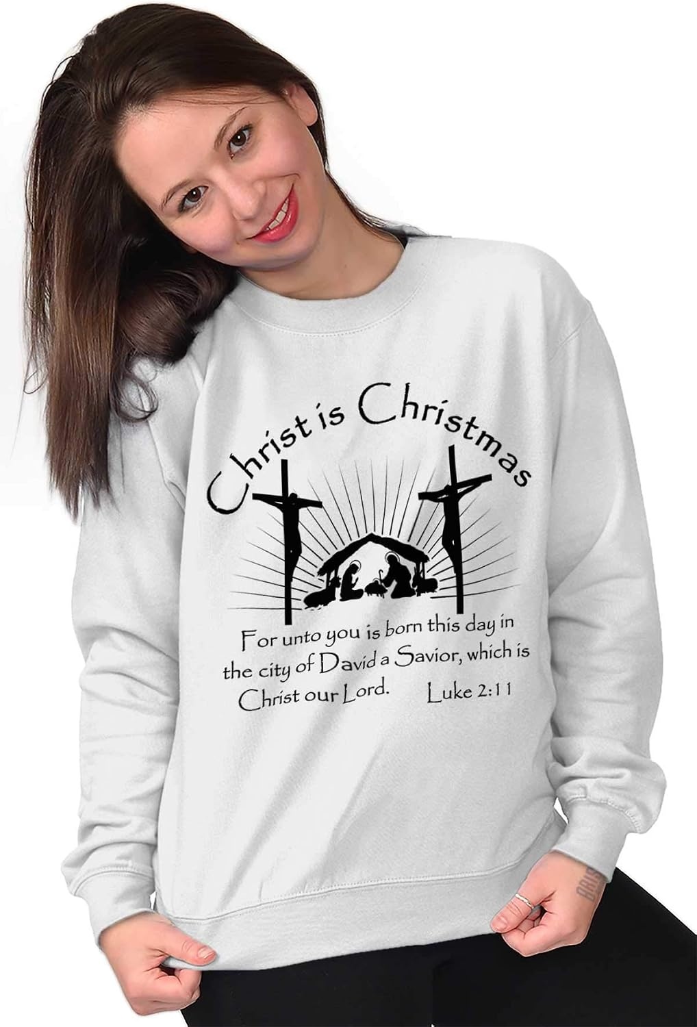 image:imageBrisco Brands Christ is Christmas Christian Sweatshirt for Men or WomenWhite