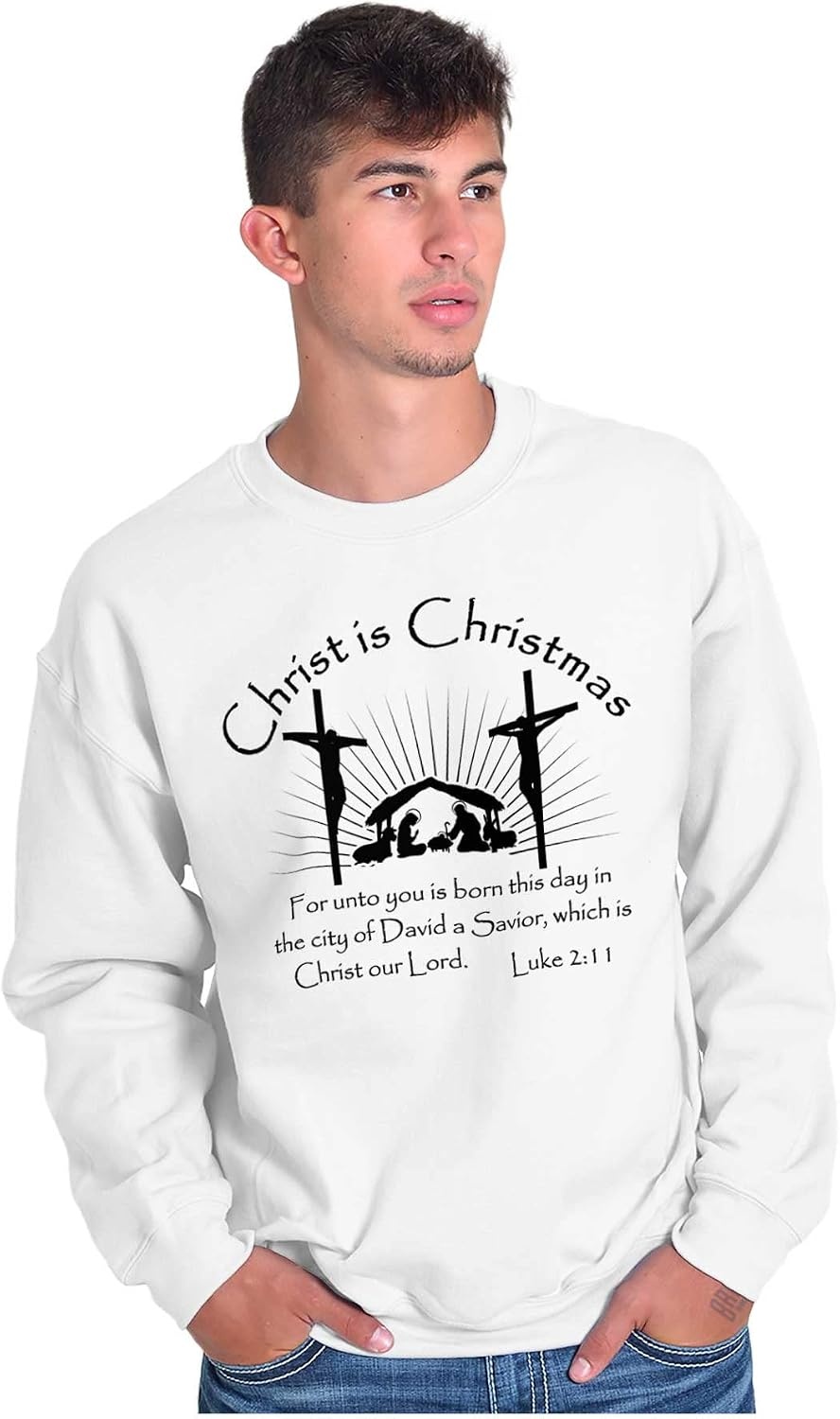 image:imageBrisco Brands Christ is Christmas Christian Sweatshirt for Men or WomenWhite