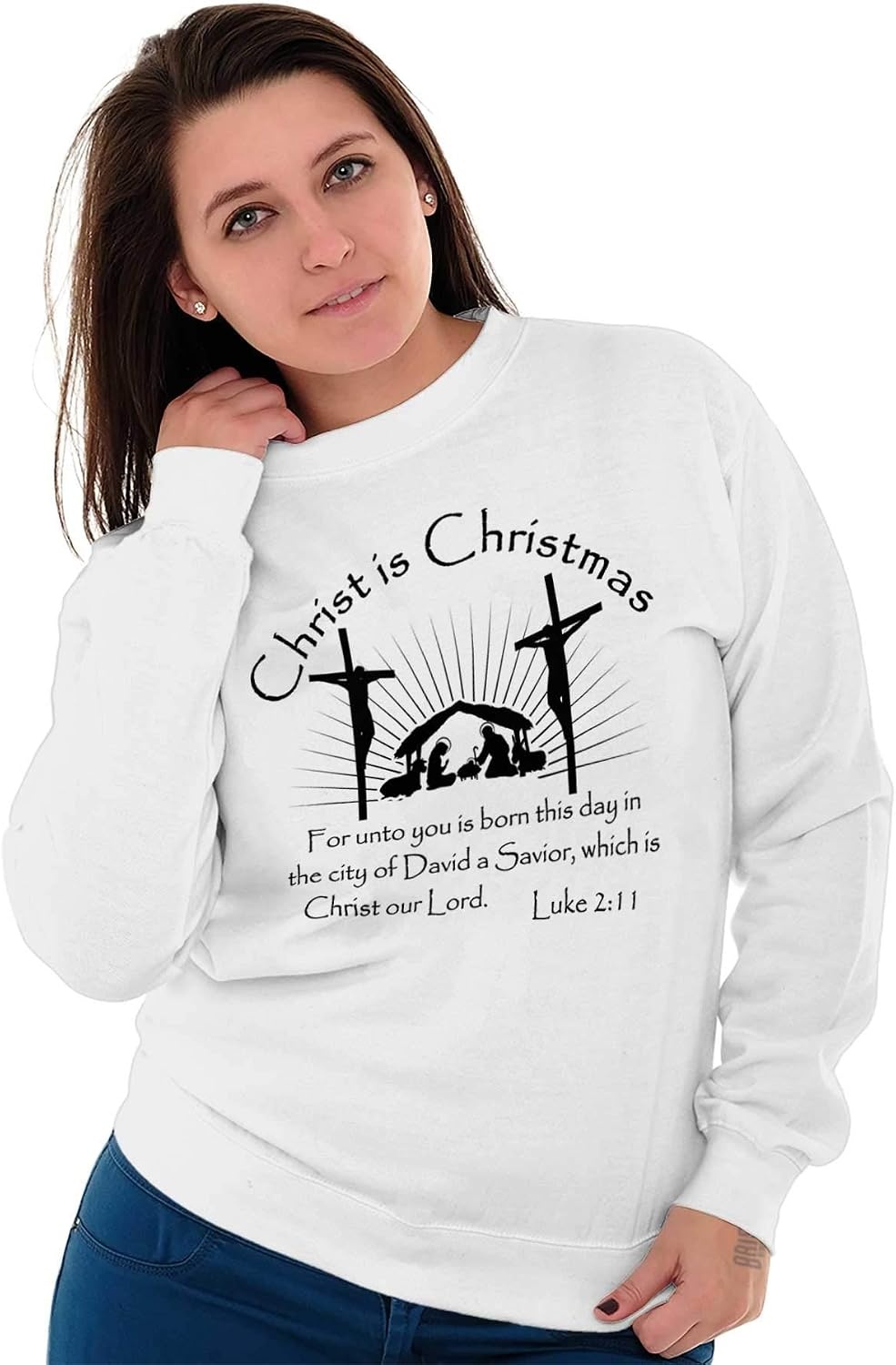 image:imageBrisco Brands Christ is Christmas Christian Sweatshirt for Men or WomenWhite