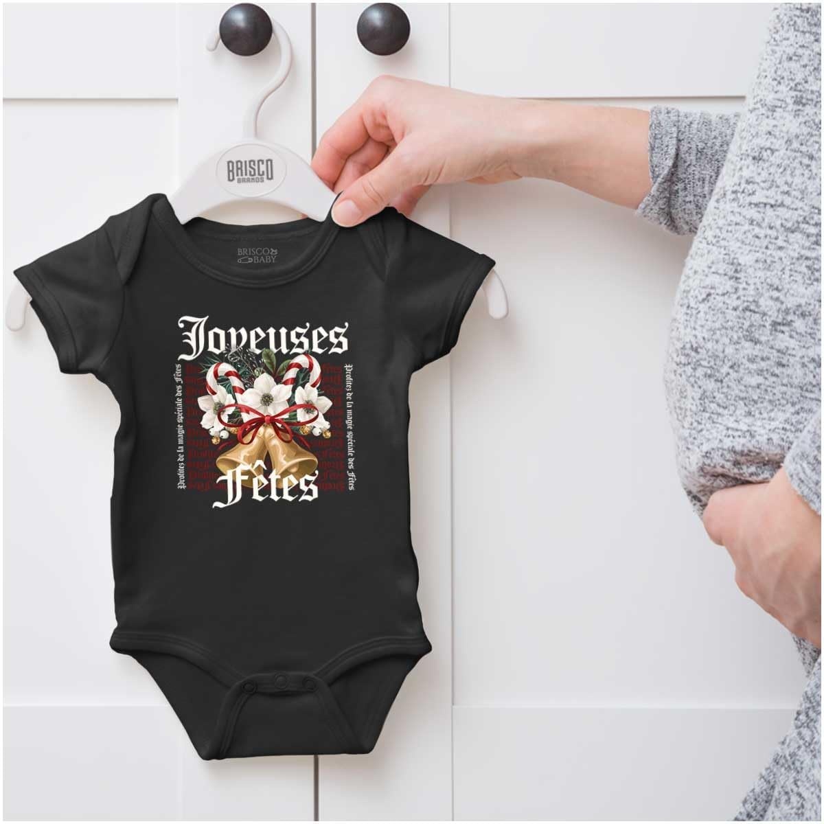 image:imageBrisco Brands Christmas Bells Joyeuses Fetes Baby Romper Boys or GirlsBlack