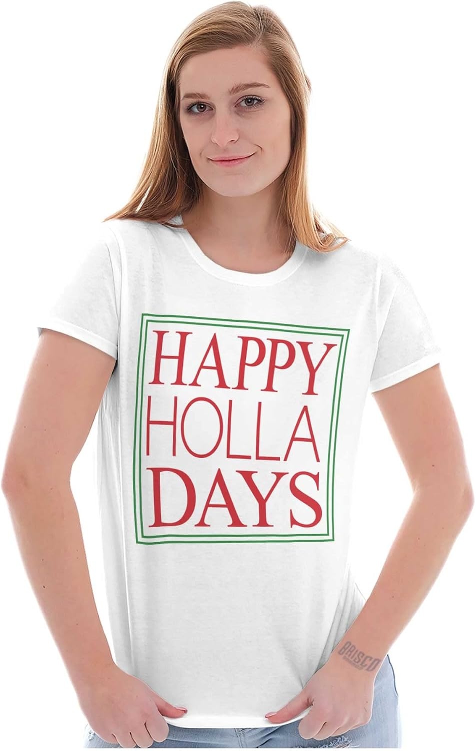 image:imageBrisco Brands Christmas Happy Holla Days Holiday Womens Slim Fit Graphic Tee