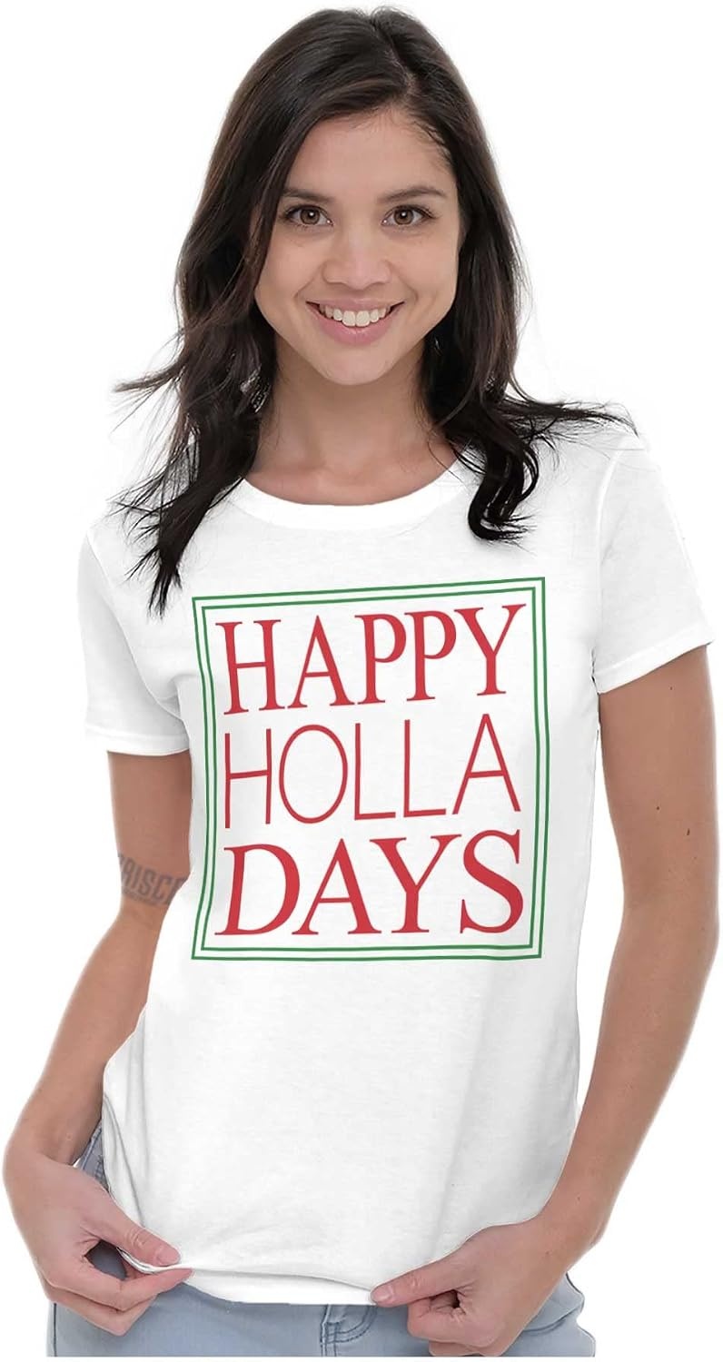 image:imageBrisco Brands Christmas Happy Holla Days Holiday Womens Slim Fit Graphic Tee
