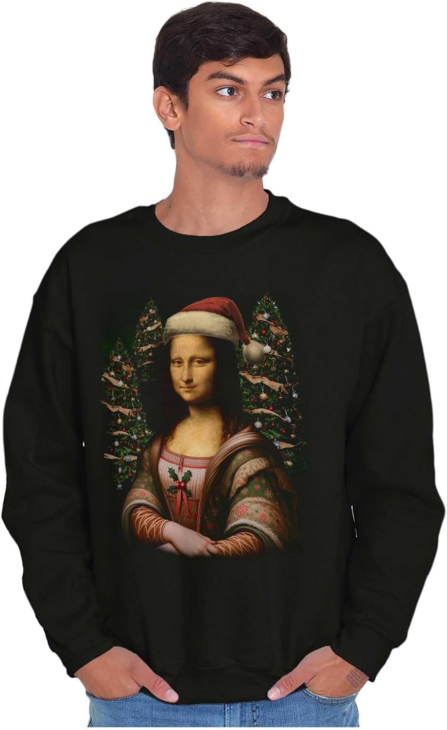 image:imageBrisco Brands Christmas Mona Lisa Santa Claus Sweatshirt for Men or WomenBlack